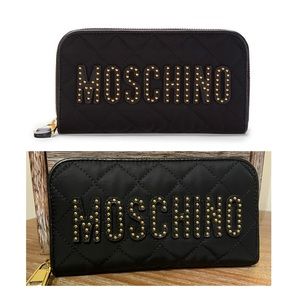 New Authentic Moschino Quilted Logo Studded Wallet